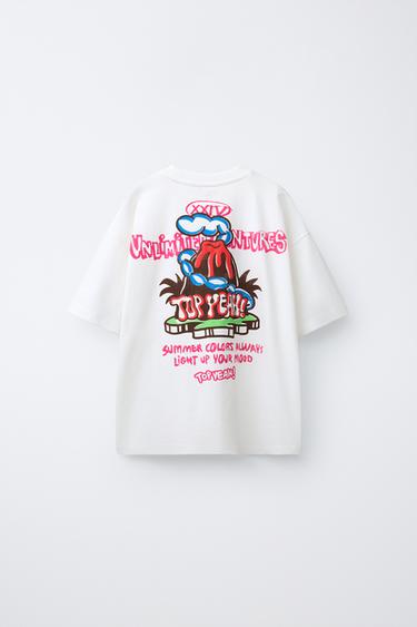 T-SHIRT À IMPRIMÉ VOLCAN - Blanc de Zara - Image 1
