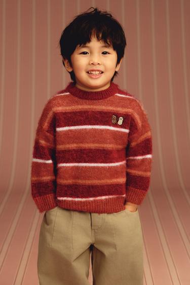 STRIPED EMBROIDERED KNIT JUMPER - Intense red by Zara