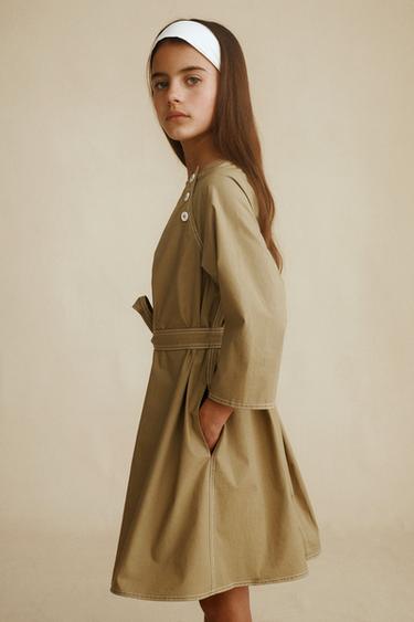POPLIN DRESS WITH BELT CREATED BY CARAMEL LONDON X ZARA - Khaki by Zara - Image 6