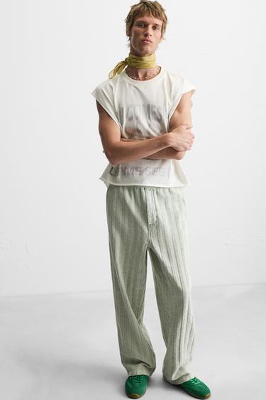 RELAXED FIT JACQUARD TROUSERS - Light green by Zara