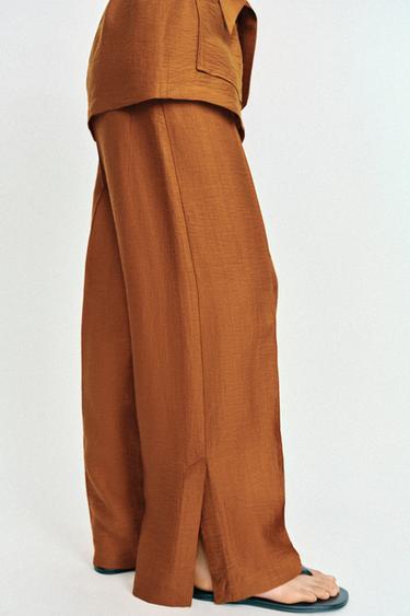 PANTALON FLUIDE EN LIN À FENTES - Curry de Zara - Image 3