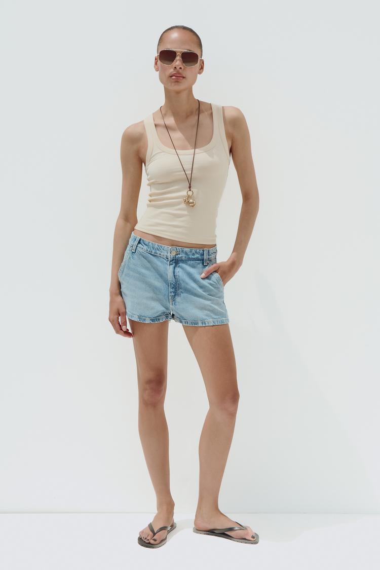 TRF CHINO DENIM SHORTS Blue ZARA Canada - Main Image
