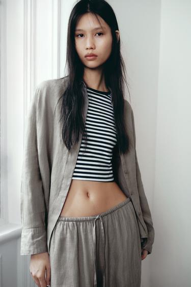 ZW COLLECTION 100% 亞麻襯衫 - 淺灰色 by Zara
