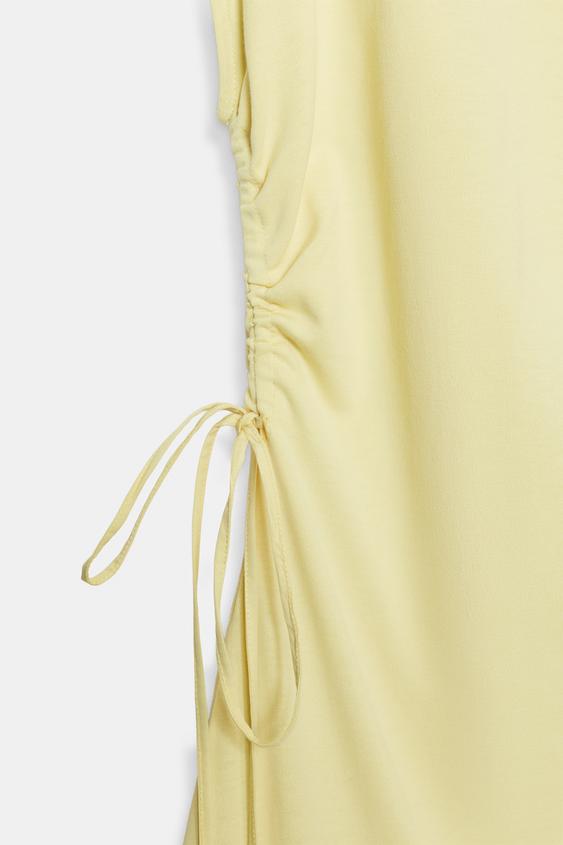 zara yellow ruched dress Yellow Ruched Sleeve Mini Dress