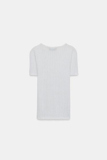 METALLIC THREAD RIB KNIT TOP - Silver by Zara - Image 7