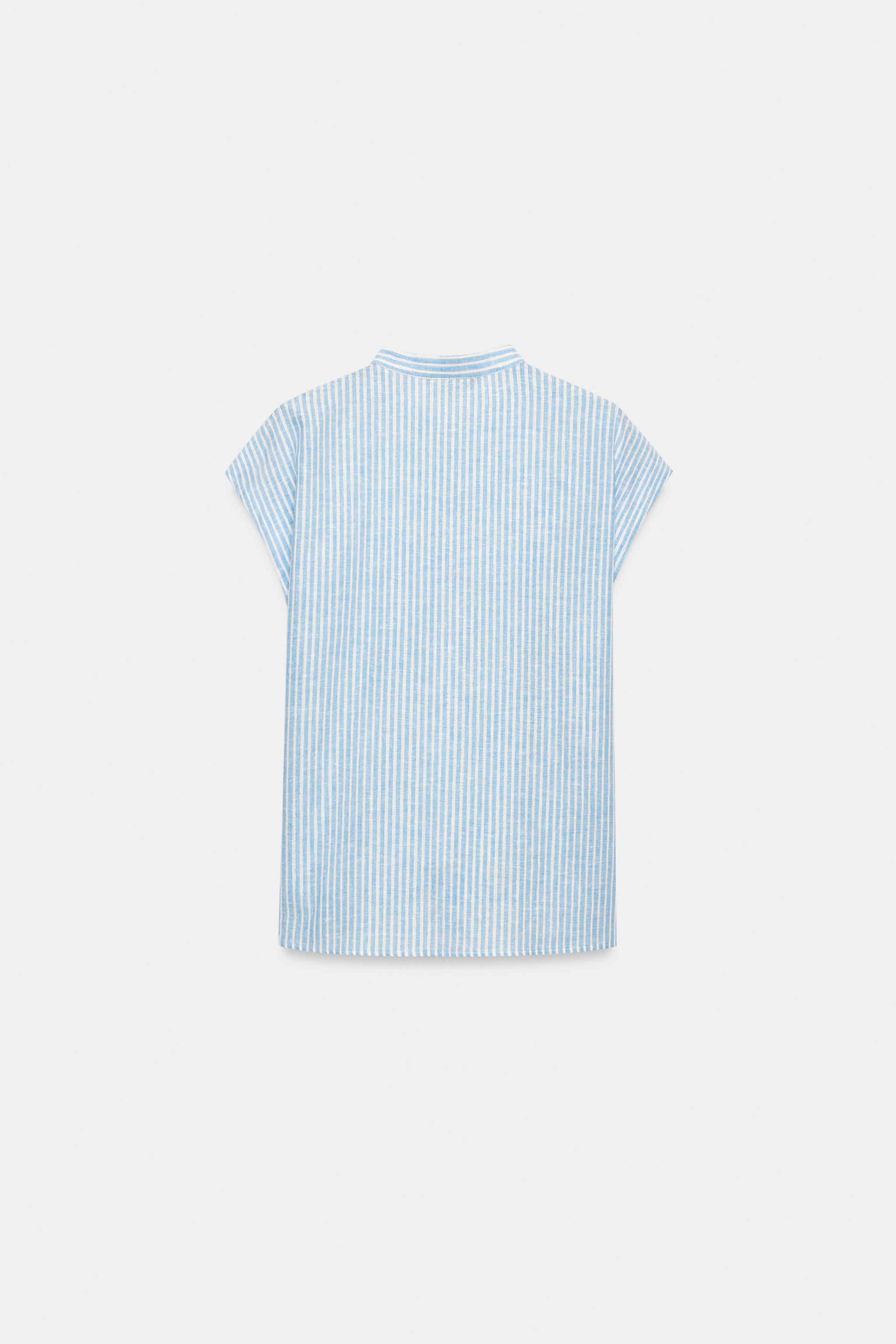 Женские блузки Zara METALLIC THREAD STRIPED TIE BLOUSE — фото 7