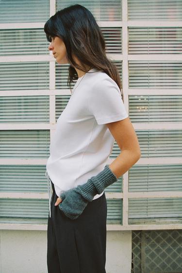 INTERLOCK T-SHIRT MED KORTE ÆRMER - Hvid fra Zara