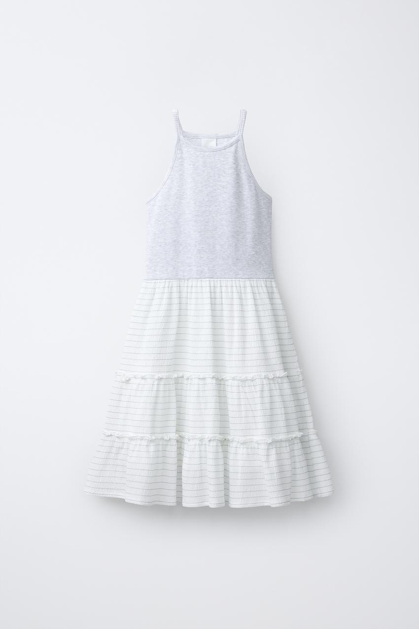 RUFFLED RIBBED DRESS - White / Gray | ZARA United States