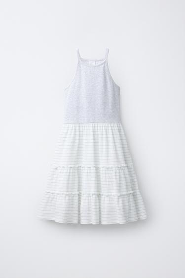 RIBBED DRESS WITH RUFFLES - White / Grey by Zara