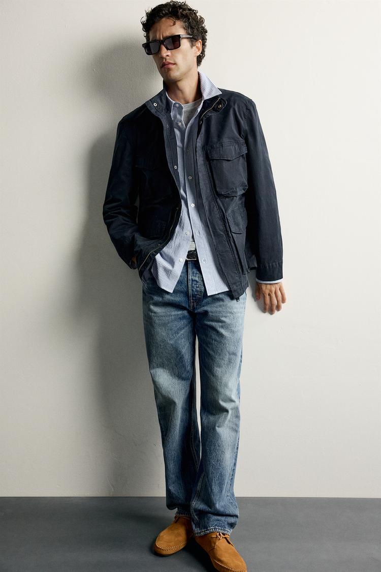 REGULAR FIT UTILITY POCKET PARKA — Navy blue