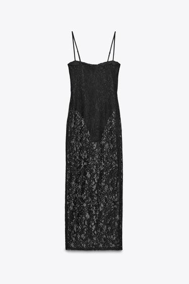 ROBE MIDI DENTELLE À ARMATURES - Noir de Zara - Image 6