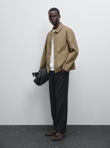 Zara 100% cotton jacket with pockets - Khaki - Image 0