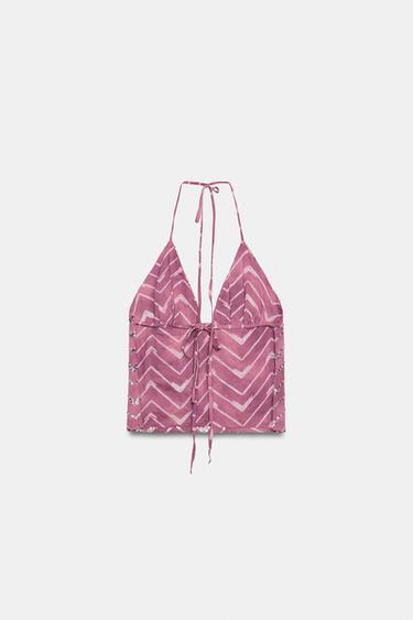 HALTER SEQUIN PRINT TOP - Fuchsia by Zara - Image 6