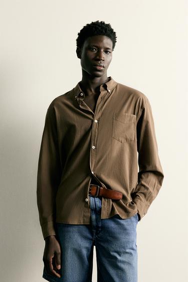 COTTON VOILE SHIRT - Brown by Zara