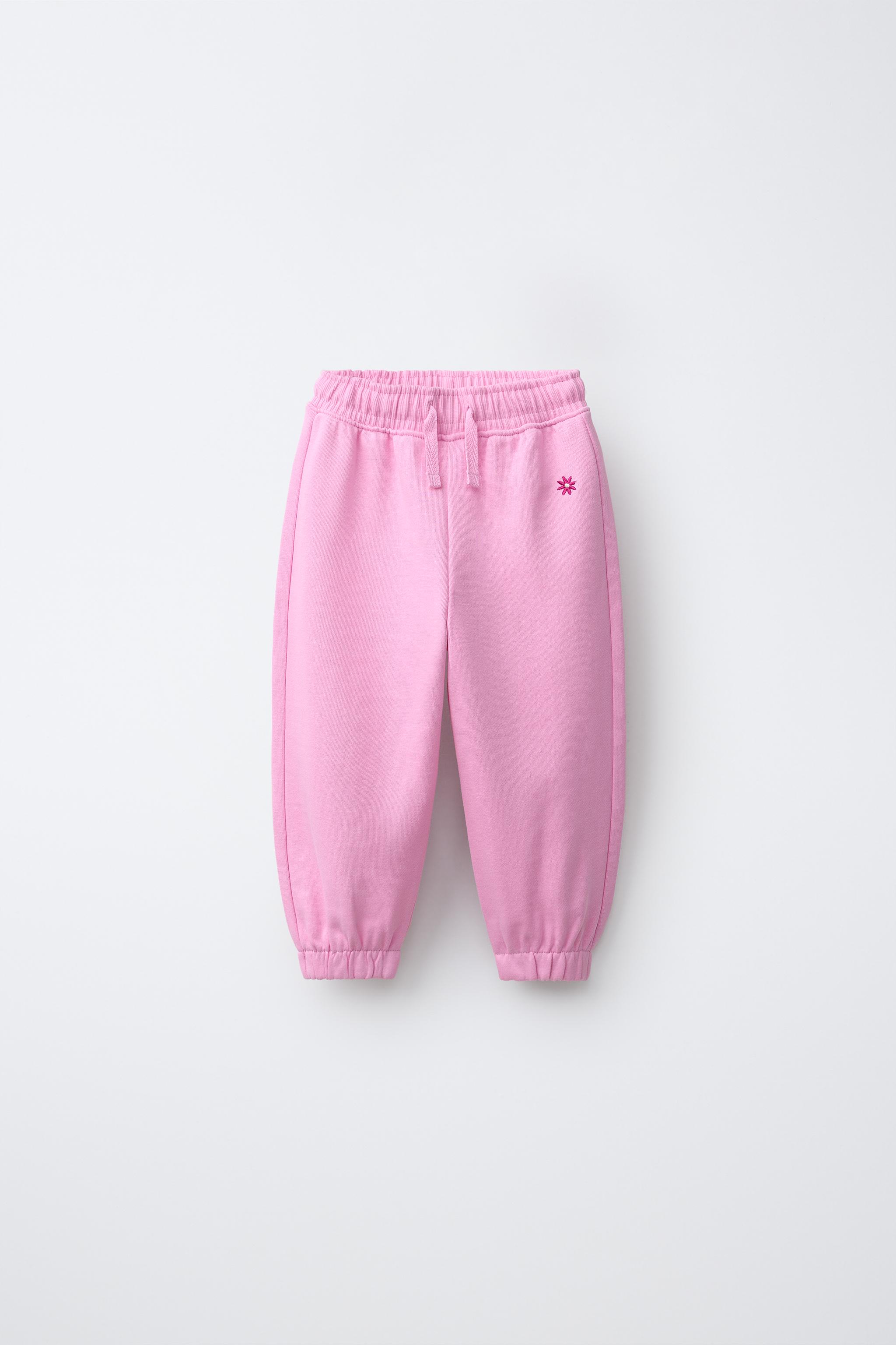 DAISY EMBROIDERED PLUSH PANTS — Chalk pink