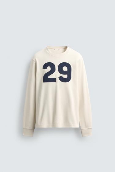 NUMBER WAFFLE-KNIT T-SHIRT - Ecru by Zara