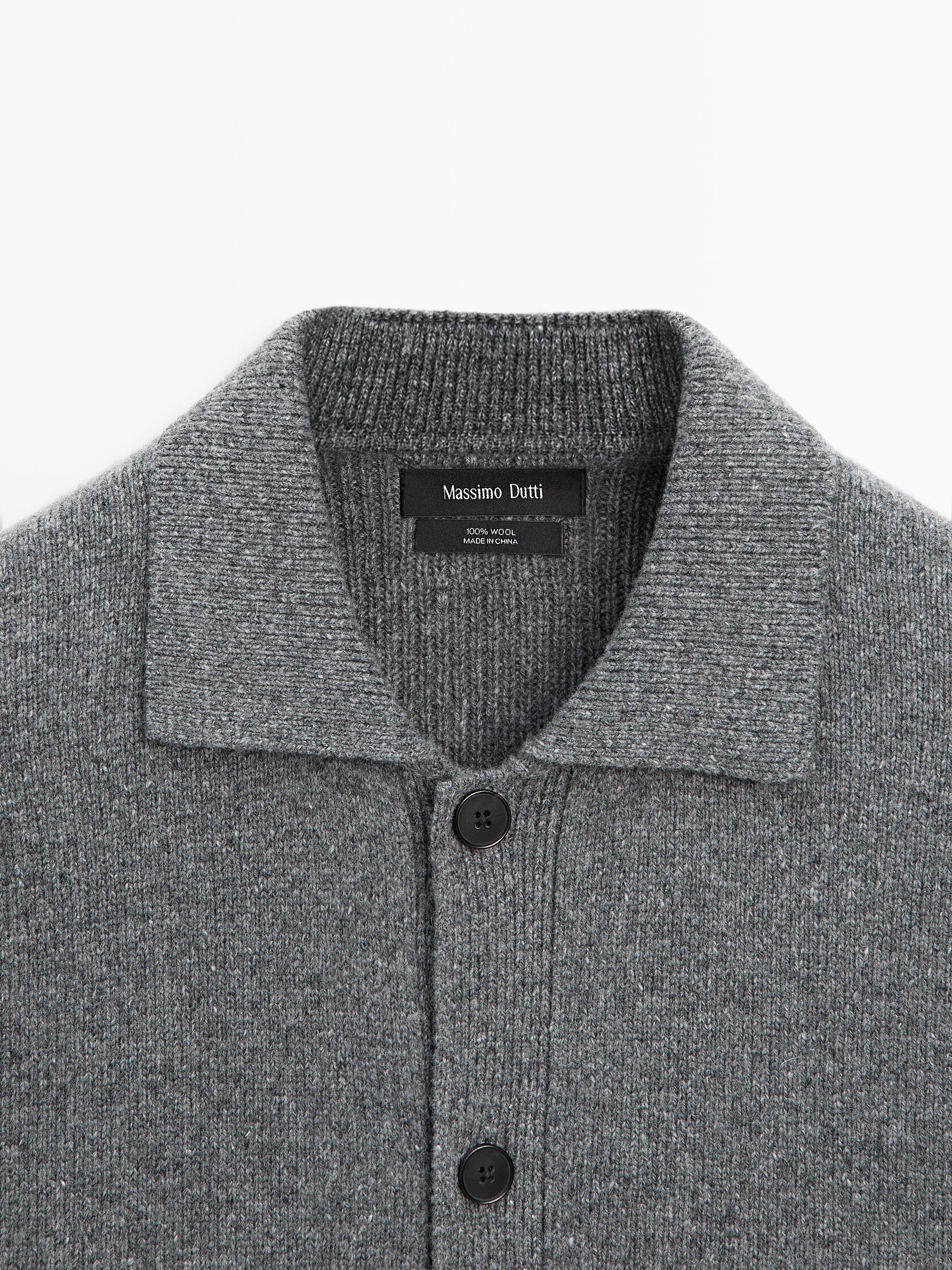 100% wool knit cardigan with polo collar