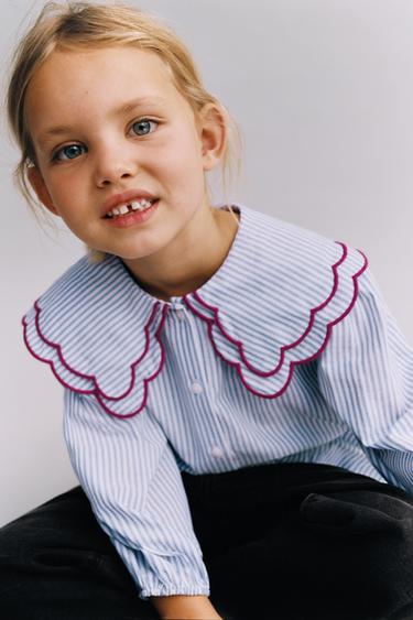 Zara 條紋雙層領襯衫 - 藍色