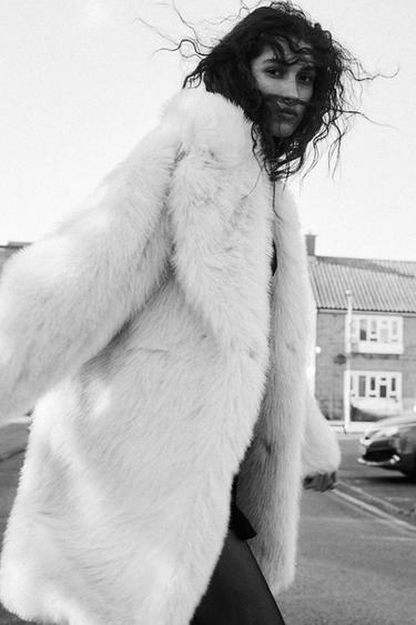 Zara FAUX FUR COAT - Ecru