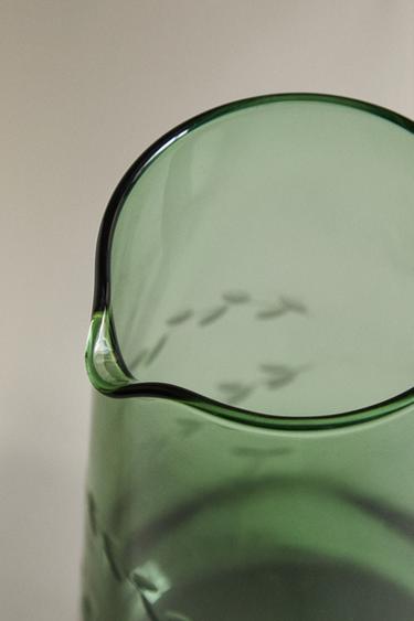 GLASS CHRISTMAS LEAF JUG - Green by Zara - Image 2