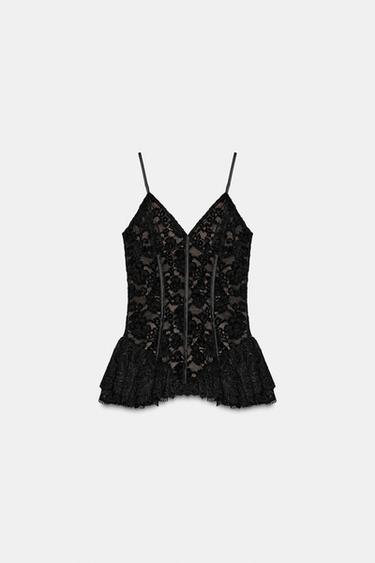 LACE PEPLUM TOP - Black by Zara