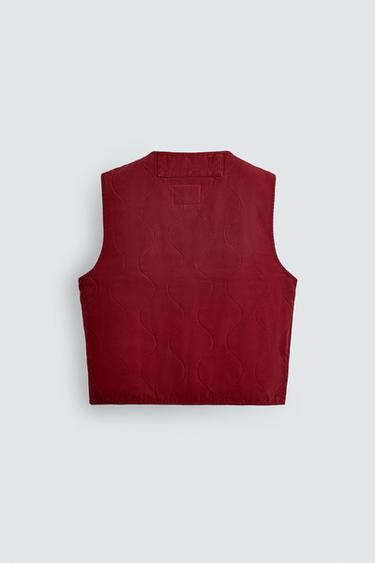 GILET MATELASSÉ DÉLAVÉ - Rouge de Zara - Image 10
