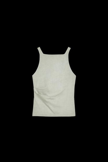 Zara WASHED PLEAT TOP - Gray green - Image 0