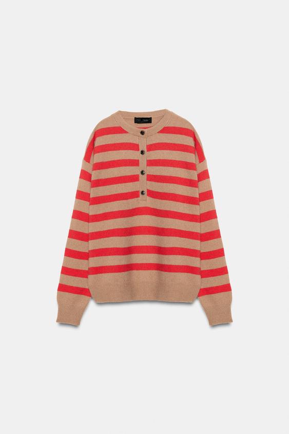 PULL RAYÉ EN LAINE ET CACHEMIRE - Marron clair de Zara - Image 7