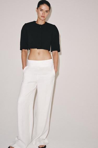 PANTALÓN FAJÍN CON LINO ZW COLLECTION - Blanco de Zara