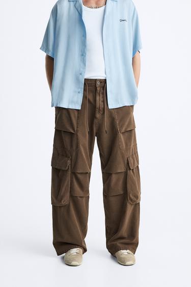 CARGO PARACHUTE TROUSERS - Brown by Zara