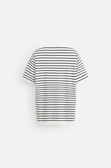 T-SHIRT EN MAILLE REGULAR FIT - Écru / Bleu de Zara - Image 6