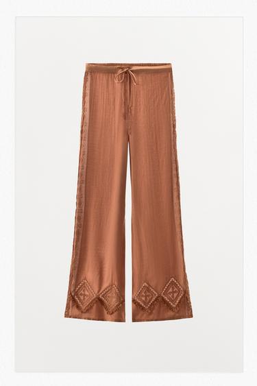 PANTALÓN PUNTILLA ROMBOS LIMITED EDITION - Teja de Zara