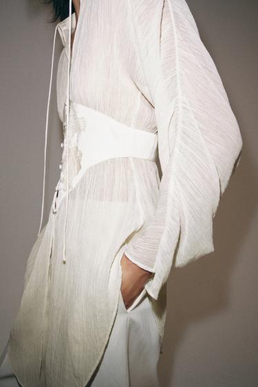 ZW COLLECTION GEORGETTE LACE BLOUSE - Ecru by Zara - Image 4