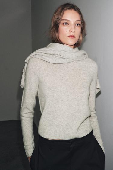 BASIC-PULLOVER AUS 100 % WOLLE - Sandfarben / meliert von Zara