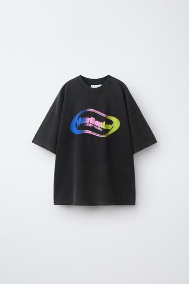 T-SHIRT IMPRIMÉ EFFET DÉLAVÉ - Anthracite foncé de Zara - Image 0