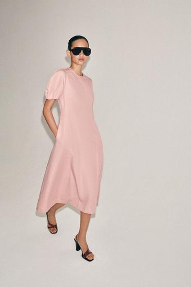 ZW COLLECTION LINEN BLEND MIDI DRESS - Pink by Zara
