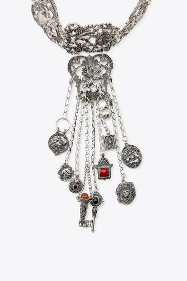 FLOWER CHARM CHOKER NECKLACE - Silver by Zara - Image 3