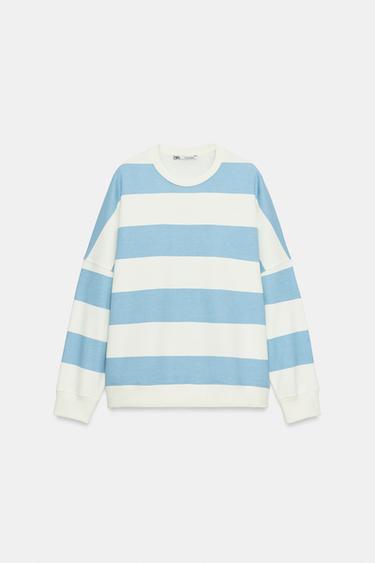 SUDADERA RAYAS - Blanco / Celeste de Zara - Imagen 0