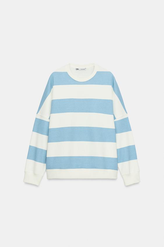 SUDADERA RAYAS - Blanco / Celeste de Zara - Imagen 0