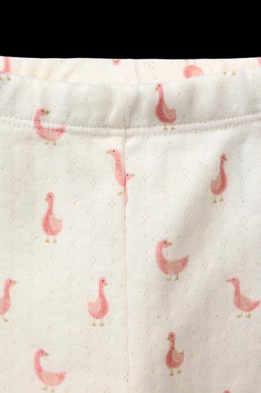 Zara GOOSE PRINT RIBBED LEGGINGS - Light ecru