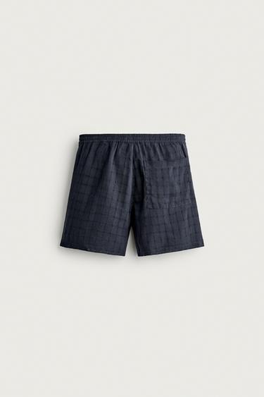 BERMUDA JACQUARD À CARREAUX EN LIN ET COTON - Bleu marine de Zara - Image 5
