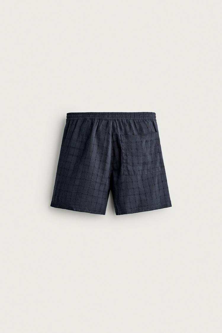 Pantalones cortos Bermuda de algodón/lino a cuadros jacquard 6