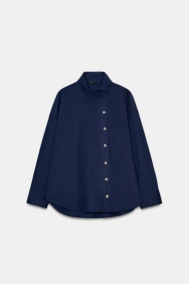 CAMISA CUELLO SUBIDO - Azul de Zara