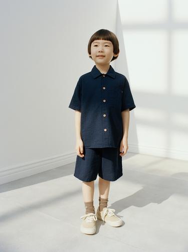 Zara SEERSUCKER SHORTS - Navy blue