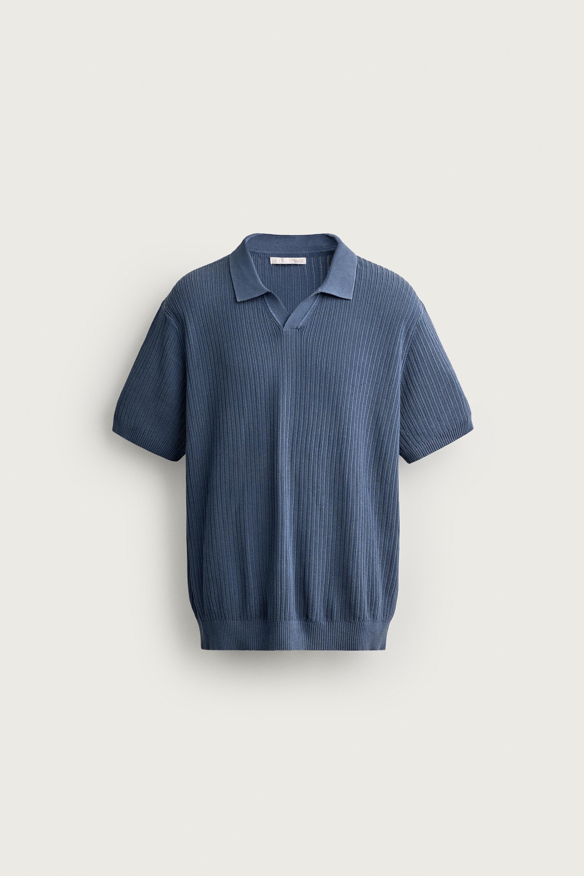 REGULAR FIT TEXTURED KNIT POLO — Faded sky blue