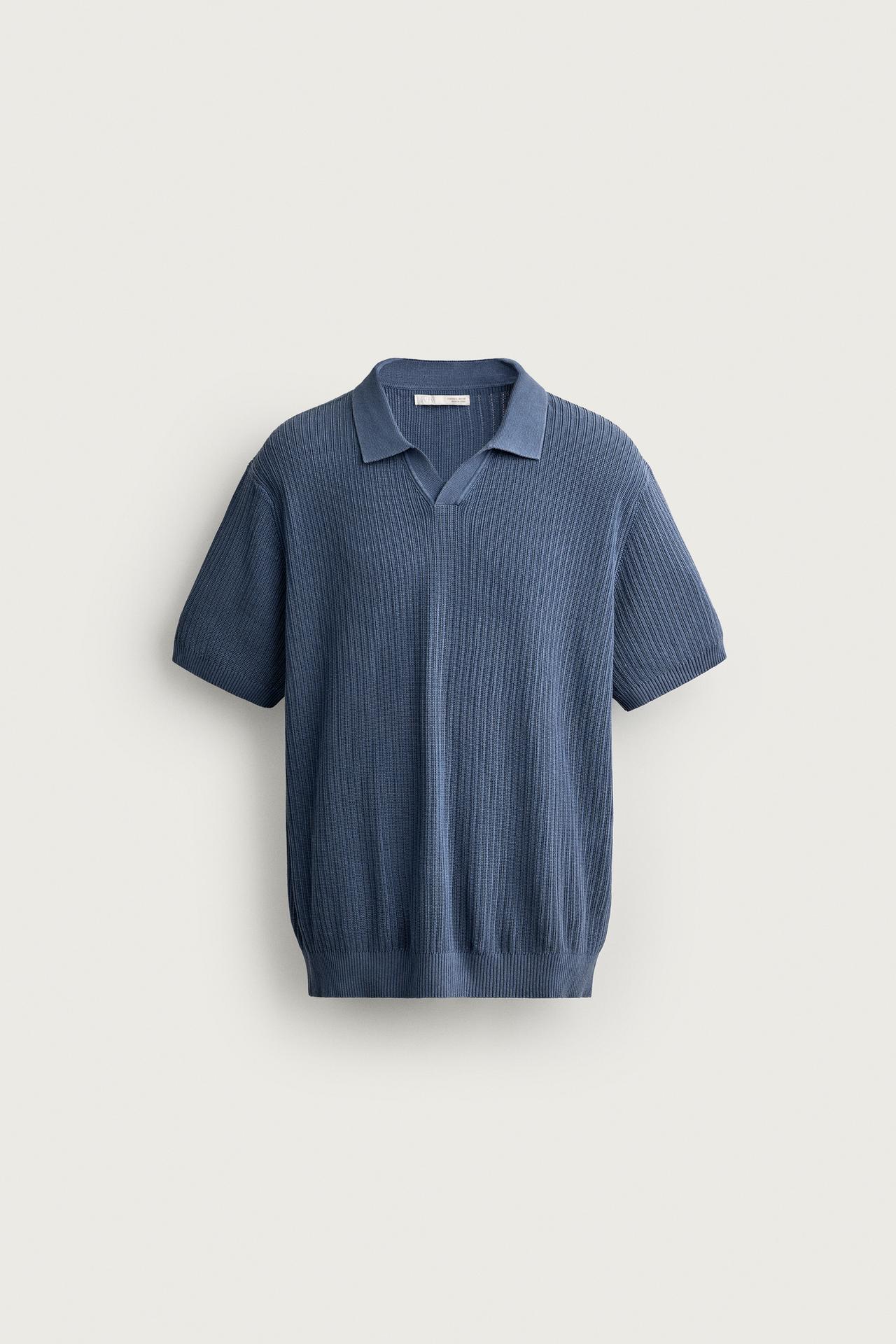 REGULAR FIT TEXTURED KNIT POLO — Faded sky blue