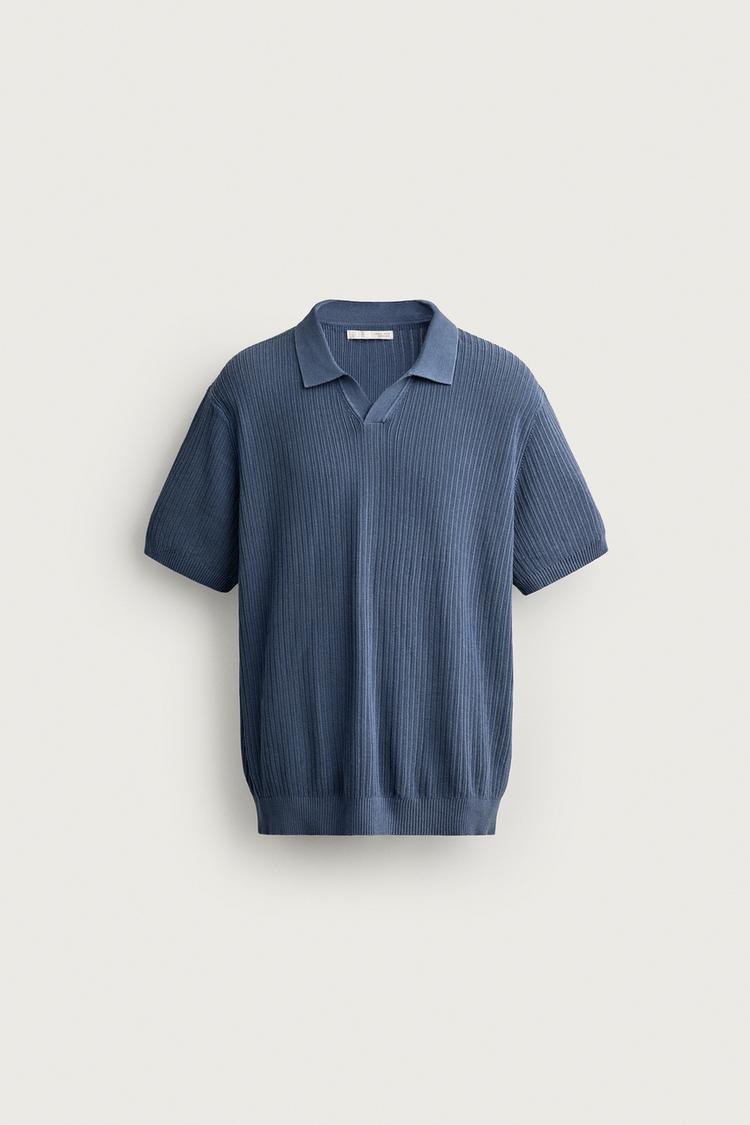 REGULAR FIT TEXTURED KNIT POLO — Faded sky blue