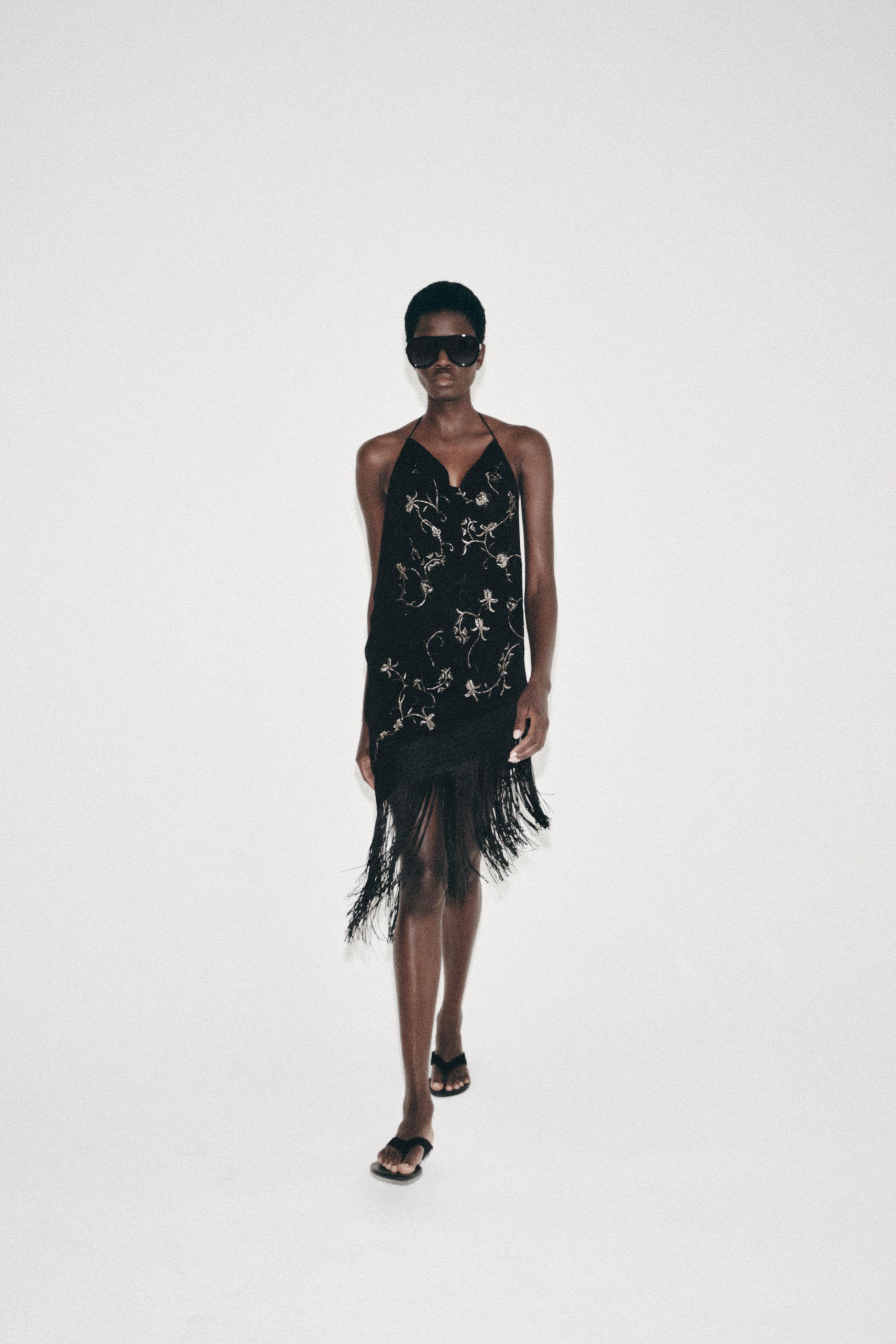 ZW COLLECTION EMBROIDERED FRINGE TOP - Black | ZARA United States