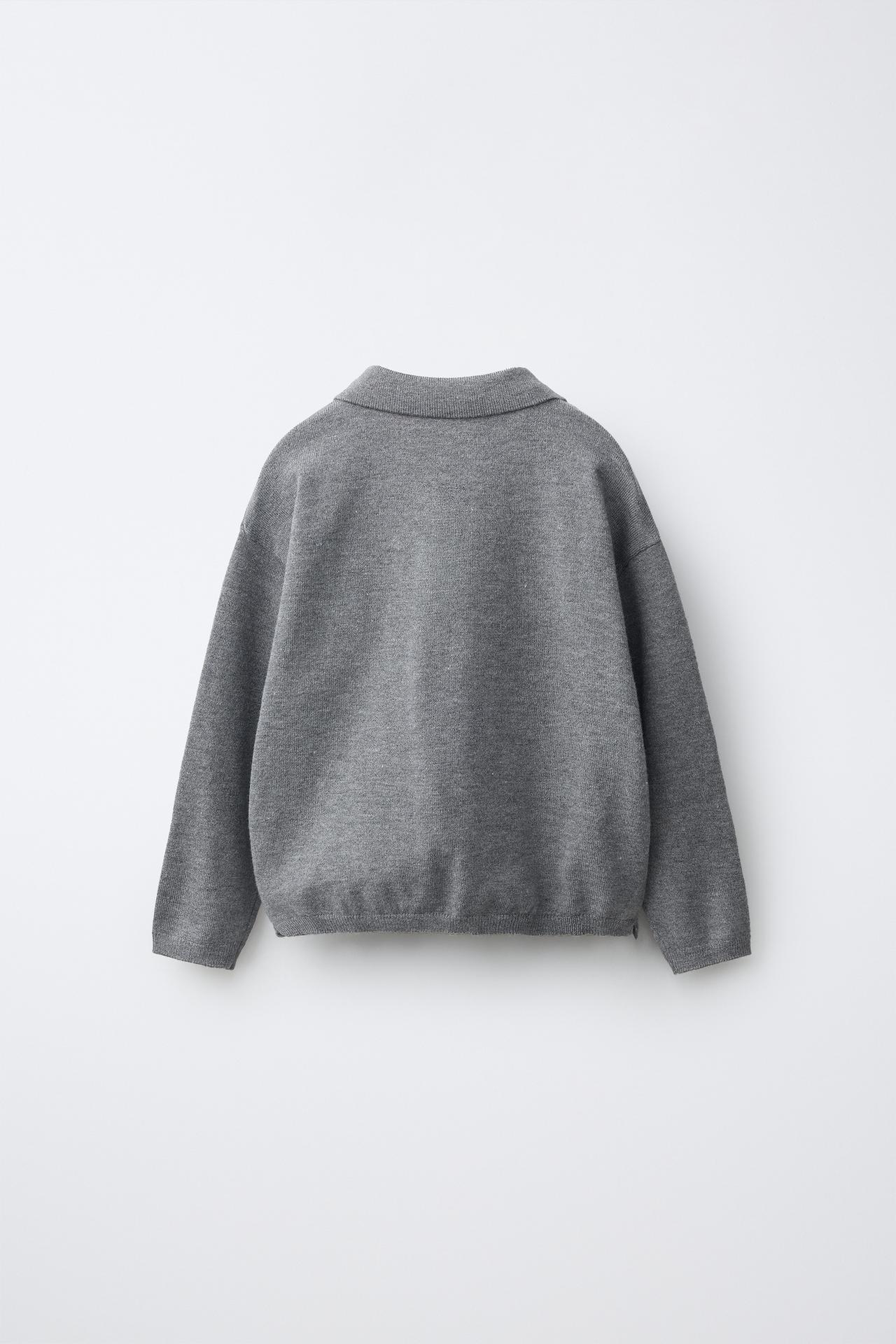 STRIPED KNIT POLO — Dark gray