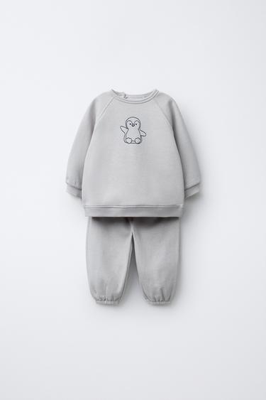 EMBROIDERED PENGUIN SWEATSHIRT AND JOGGERS SET - Pearl grey by Zara